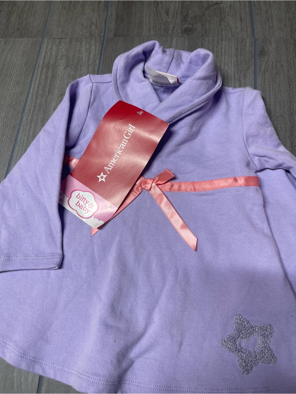 American Girl Lavender Long Sleeve Top with Pink Ribbon Trim